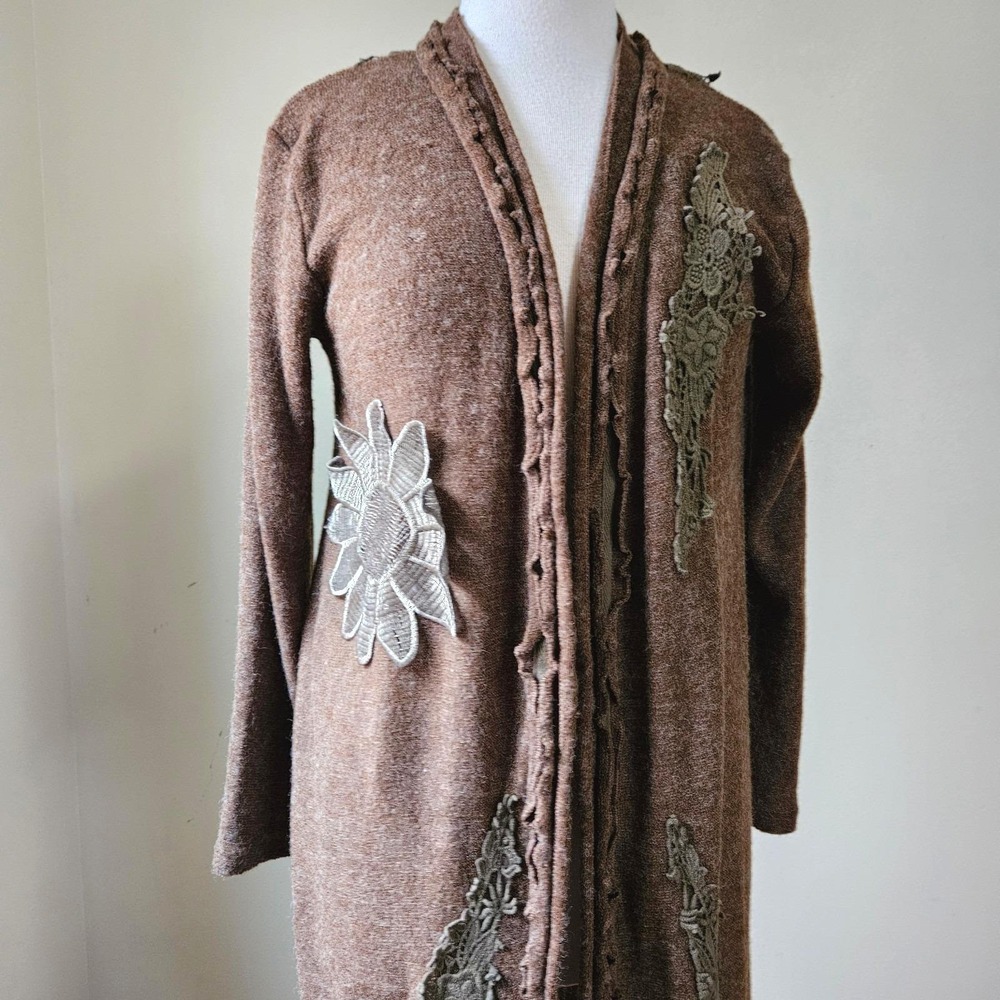 Pretty Angel Knit Cardigan Duster Brown Crochet S Small‎ Vintage Y2K Whimsygoth